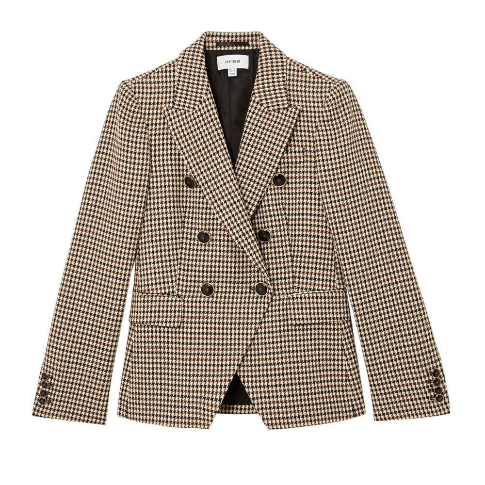 REISS Hartley Wool-Blend Double-Breasted Check Blazer